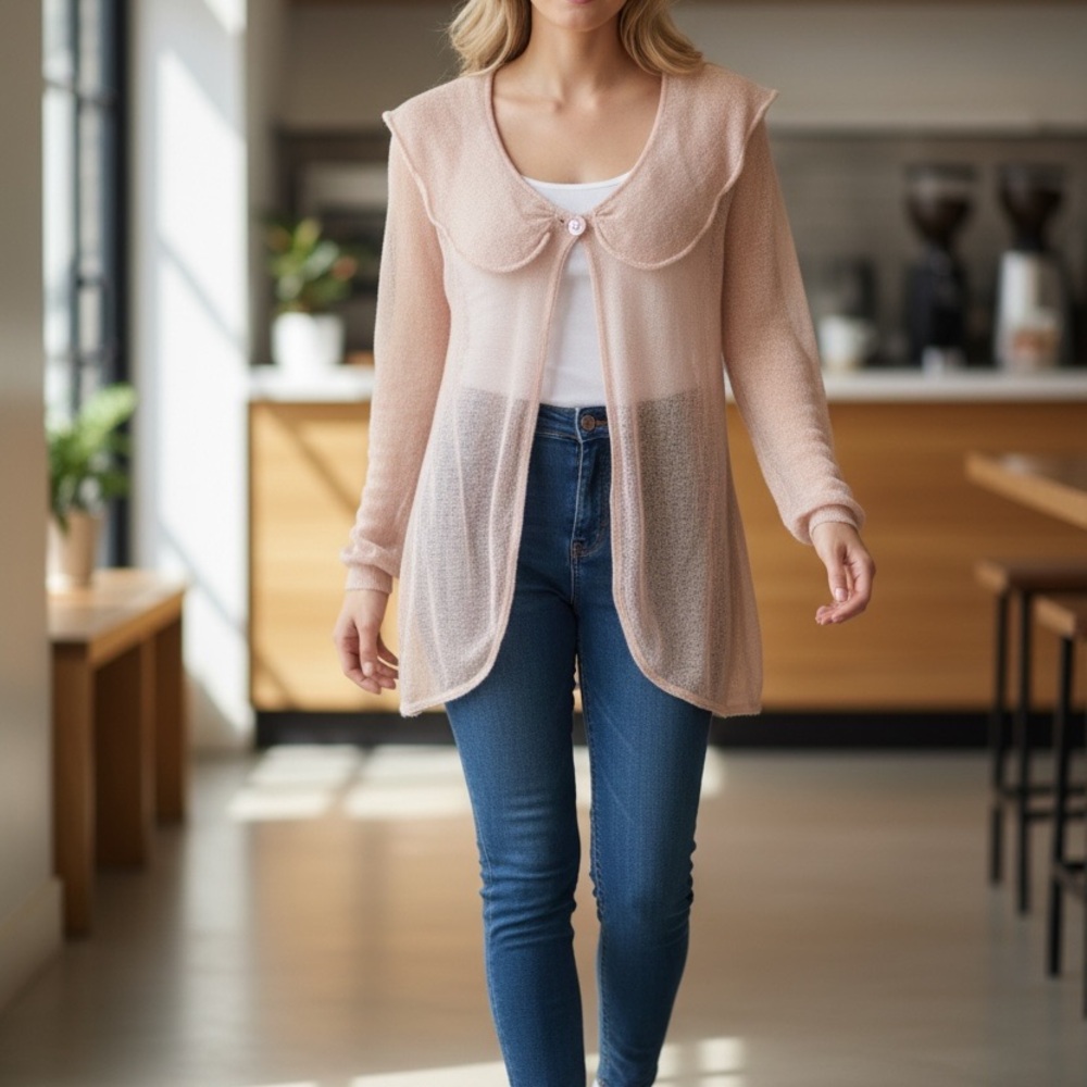 Elegant Sheer Pink Cardigan Sweater